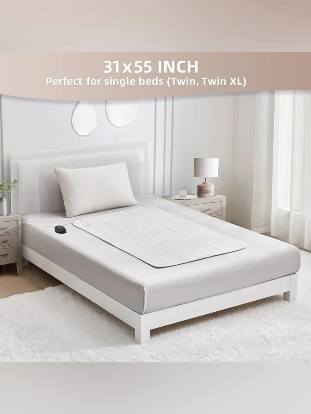 BWARM Electric Heated Mattress Pad Mini Twin Size 31 x 55 Bed Warmer